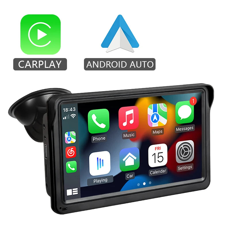 Hippcron 7" Portable Car Multimedia Screen with Wireless CarPlay & Android Auto – Universal Touch Display Player